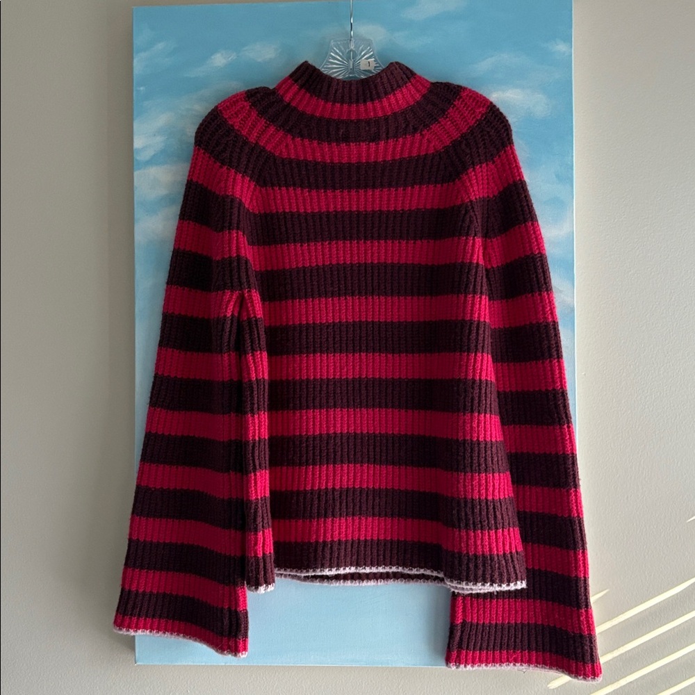 Maeve Pink and Burgundy Striped Turtleneck Sweater - Picture 9 of 15